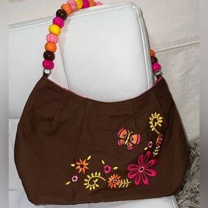 Colorful Beaded Handle 100% Cotton Bag